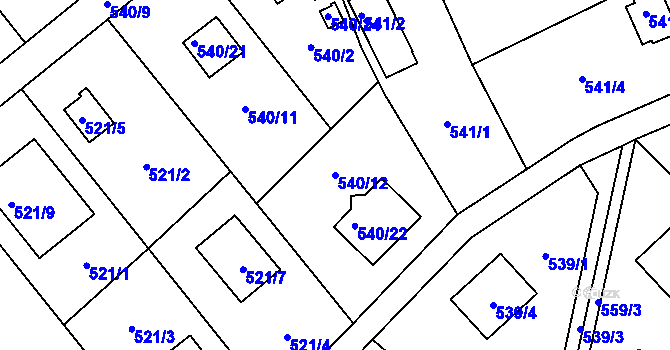 Parcela st. 540/12 v KÚ Doudlevce, Katastrální mapa