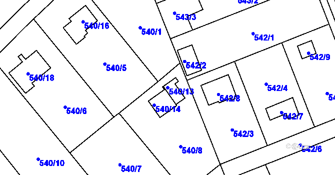 Parcela st. 540/13 v KÚ Doudlevce, Katastrální mapa