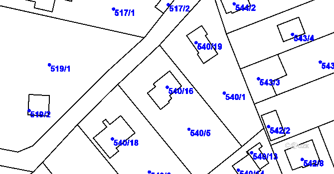 Parcela st. 540/16 v KÚ Doudlevce, Katastrální mapa