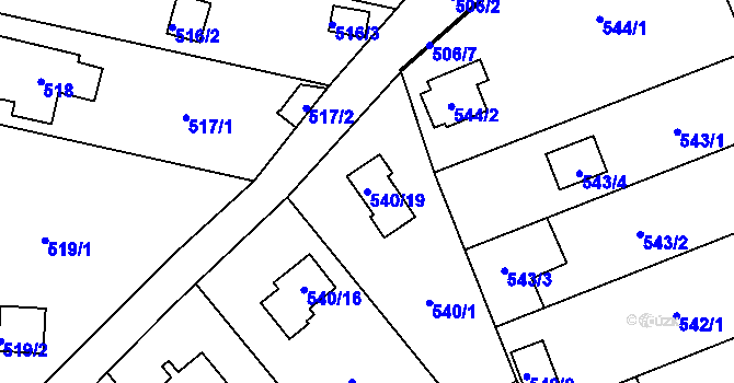 Parcela st. 540/19 v KÚ Doudlevce, Katastrální mapa