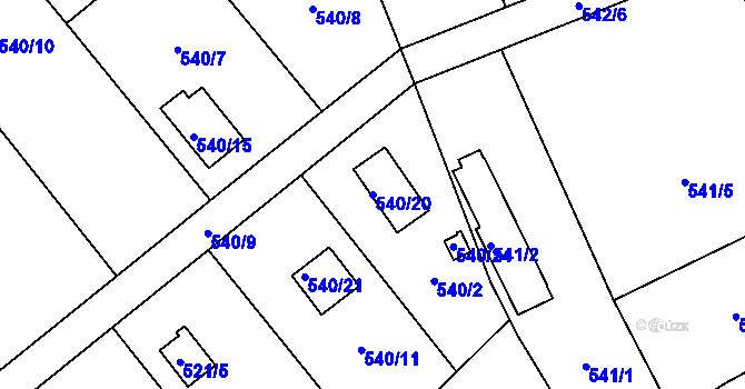 Parcela st. 540/20 v KÚ Doudlevce, Katastrální mapa