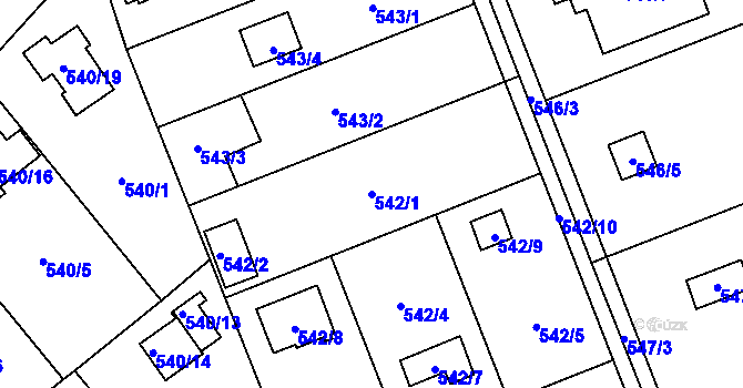 Parcela st. 542/1 v KÚ Doudlevce, Katastrální mapa