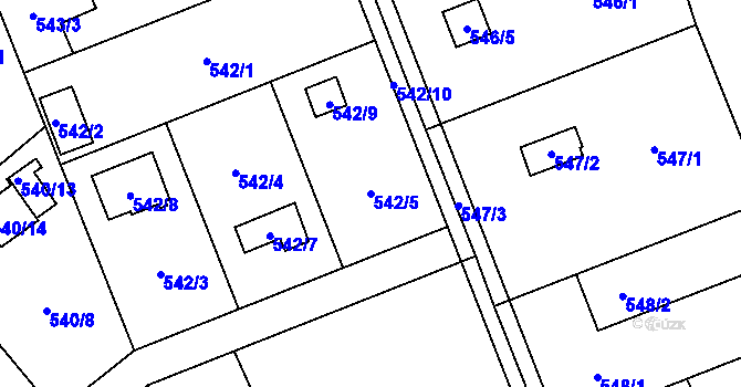 Parcela st. 542/5 v KÚ Doudlevce, Katastrální mapa
