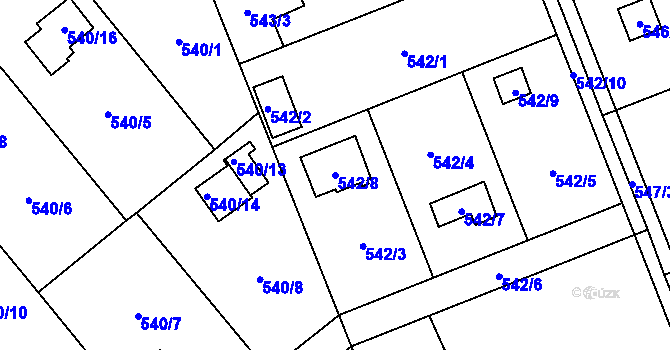 Parcela st. 542/8 v KÚ Doudlevce, Katastrální mapa