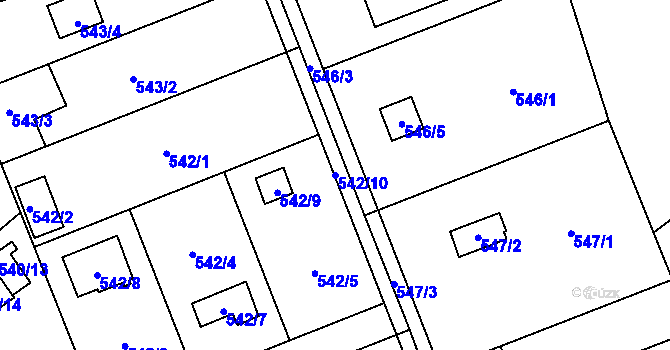 Parcela st. 542/10 v KÚ Doudlevce, Katastrální mapa