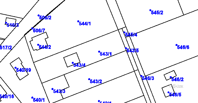 Parcela st. 543/1 v KÚ Doudlevce, Katastrální mapa