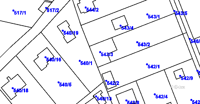 Parcela st. 543/3 v KÚ Doudlevce, Katastrální mapa