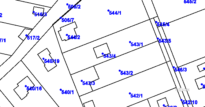 Parcela st. 543/4 v KÚ Doudlevce, Katastrální mapa