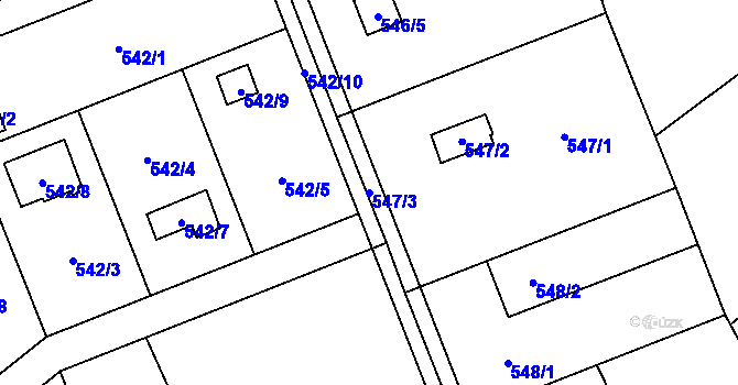 Parcela st. 547/3 v KÚ Doudlevce, Katastrální mapa