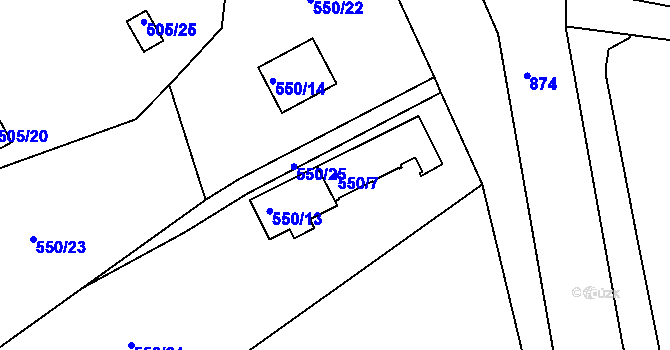 Parcela st. 550/7 v KÚ Doudlevce, Katastrální mapa