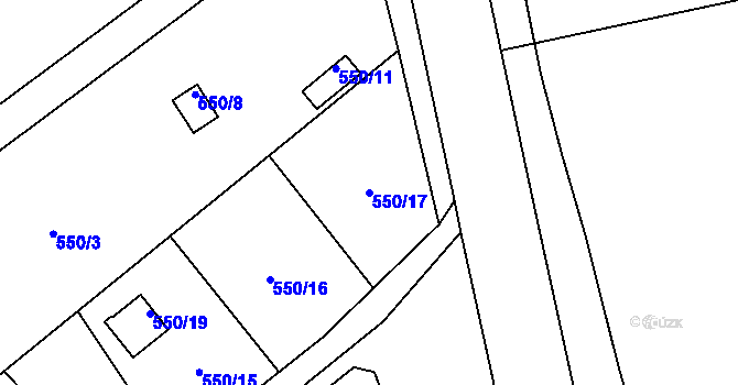 Parcela st. 550/17 v KÚ Doudlevce, Katastrální mapa