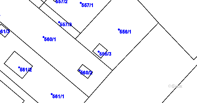 Parcela st. 556/3 v KÚ Doudlevce, Katastrální mapa