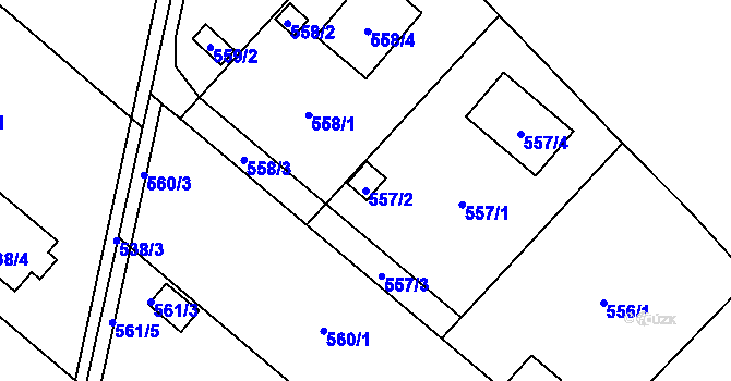 Parcela st. 557/2 v KÚ Doudlevce, Katastrální mapa