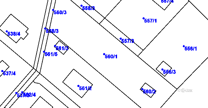 Parcela st. 560/1 v KÚ Doudlevce, Katastrální mapa