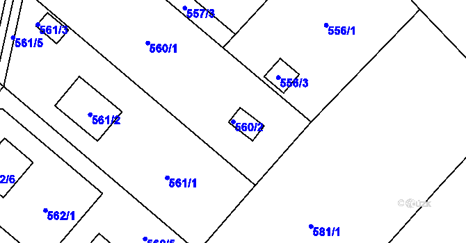 Parcela st. 560/2 v KÚ Doudlevce, Katastrální mapa