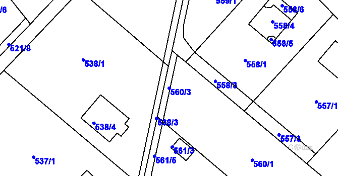Parcela st. 560/3 v KÚ Doudlevce, Katastrální mapa