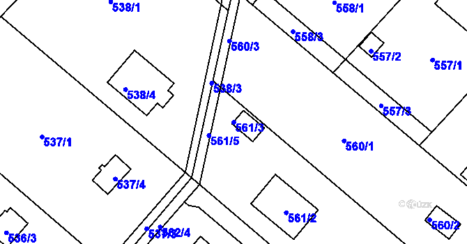 Parcela st. 561/3 v KÚ Doudlevce, Katastrální mapa