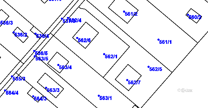 Parcela st. 562/1 v KÚ Doudlevce, Katastrální mapa