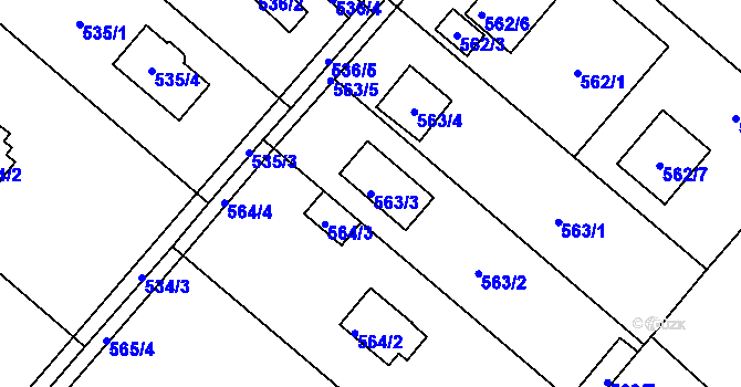 Parcela st. 563/3 v KÚ Doudlevce, Katastrální mapa