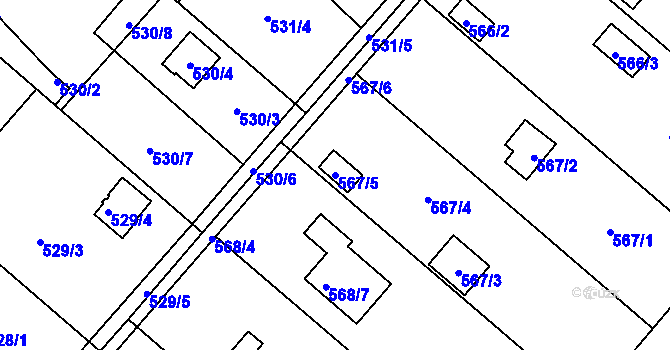 Parcela st. 567/5 v KÚ Doudlevce, Katastrální mapa
