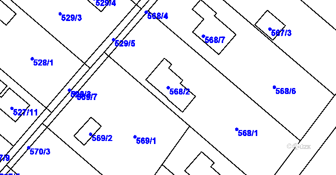 Parcela st. 568/2 v KÚ Doudlevce, Katastrální mapa