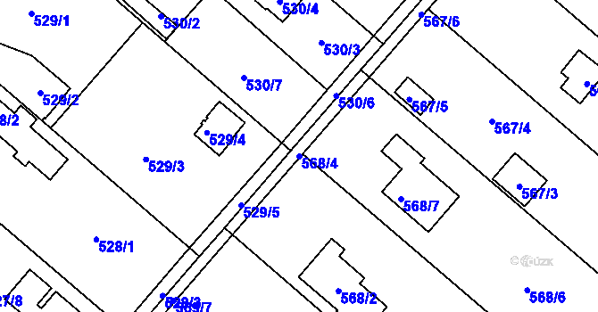 Parcela st. 568/4 v KÚ Doudlevce, Katastrální mapa