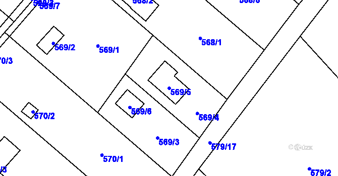 Parcela st. 569/5 v KÚ Doudlevce, Katastrální mapa