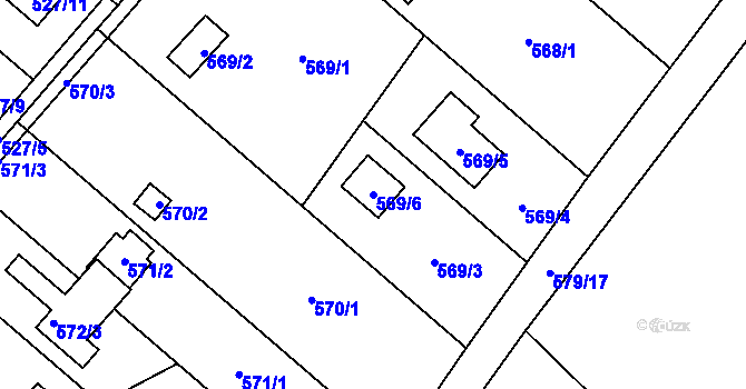 Parcela st. 569/6 v KÚ Doudlevce, Katastrální mapa