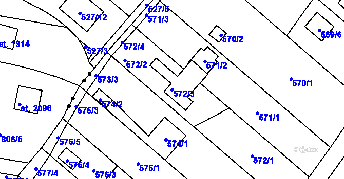 Parcela st. 572/3 v KÚ Doudlevce, Katastrální mapa