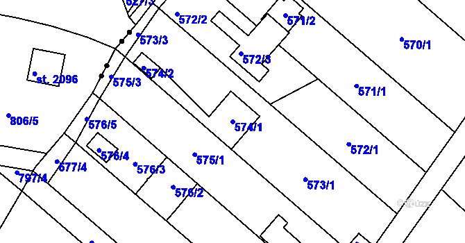 Parcela st. 574/1 v KÚ Doudlevce, Katastrální mapa