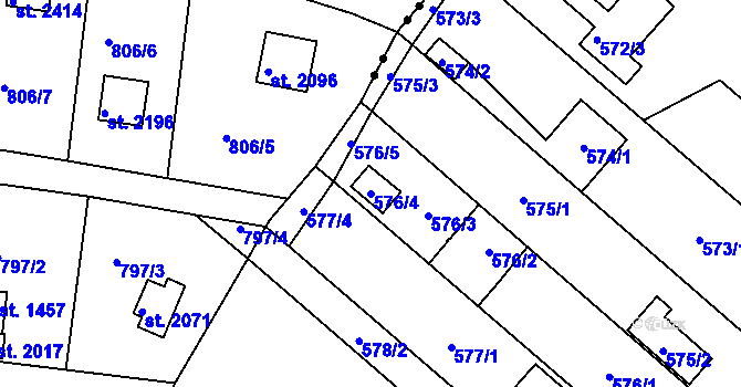 Parcela st. 576/4 v KÚ Doudlevce, Katastrální mapa