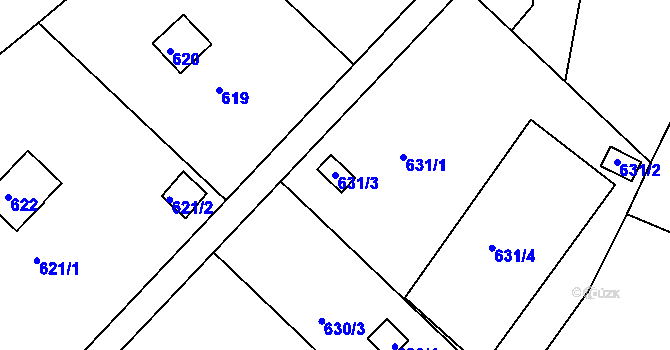 Parcela st. 631/3 v KÚ Doudlevce, Katastrální mapa