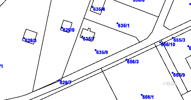 Parcela st. 635/9 v KÚ Doudlevce, Katastrální mapa