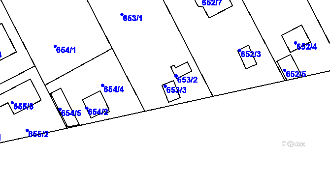 Parcela st. 653/3 v KÚ Doudlevce, Katastrální mapa