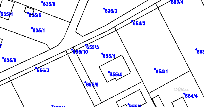 Parcela st. 655/1 v KÚ Doudlevce, Katastrální mapa