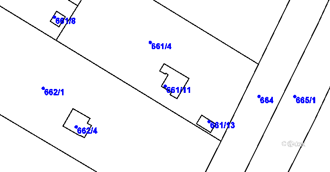 Parcela st. 661/11 v KÚ Doudlevce, Katastrální mapa