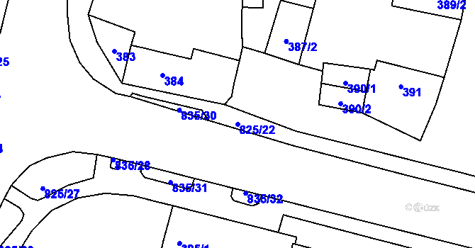 Parcela st. 825/22 v KÚ Doudlevce, Katastrální mapa