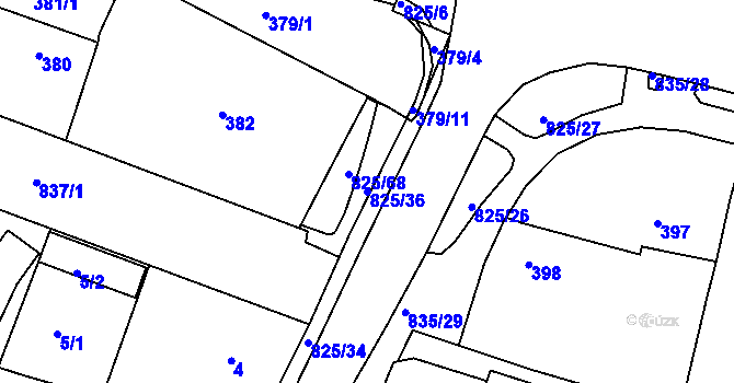 Parcela st. 825/36 v KÚ Doudlevce, Katastrální mapa