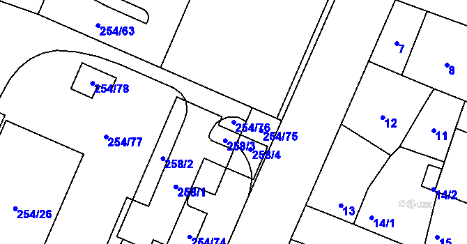 Parcela st. 254/76 v KÚ Doudlevce, Katastrální mapa