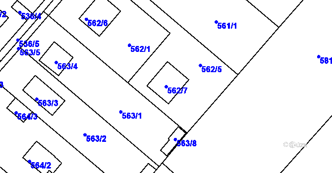 Parcela st. 562/7 v KÚ Doudlevce, Katastrální mapa
