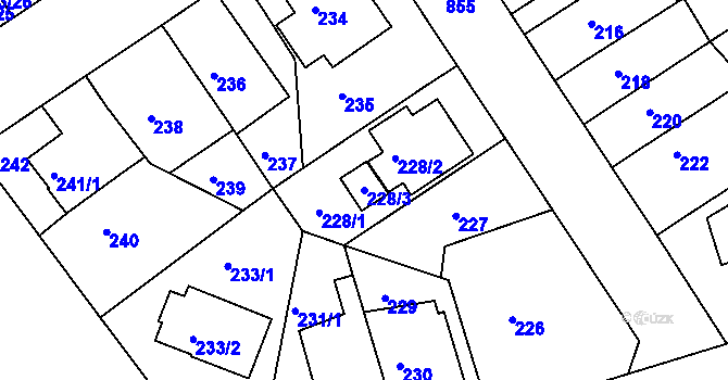 Parcela st. 228/3 v KÚ Doudlevce, Katastrální mapa