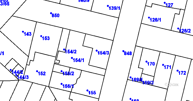 Parcela st. 154/3 v KÚ Doudlevce, Katastrální mapa