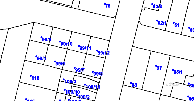 Parcela st. 99/12 v KÚ Doudlevce, Katastrální mapa