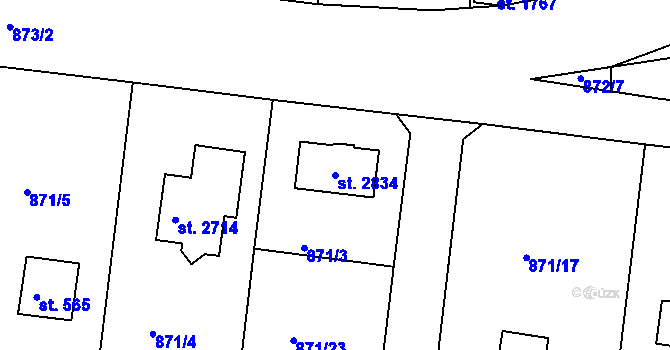 Parcela st. 2834 v KÚ Valcha, Katastrální mapa