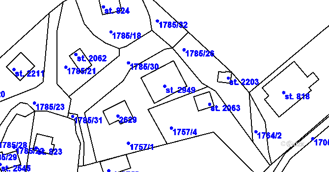 Parcela st. 2949 v KÚ Valcha, Katastrální mapa
