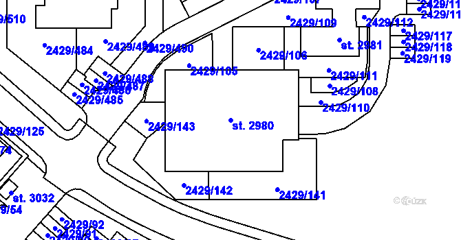 Parcela st. 2980 v KÚ Valcha, Katastrální mapa