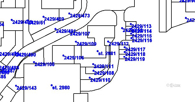 Parcela st. 2981 v KÚ Valcha, Katastrální mapa