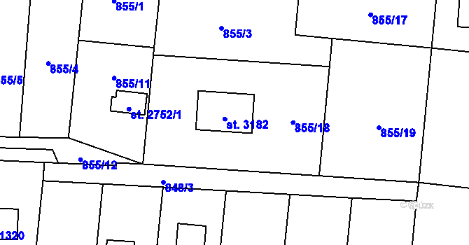 Parcela st. 855/18 v KÚ Valcha, Katastrální mapa