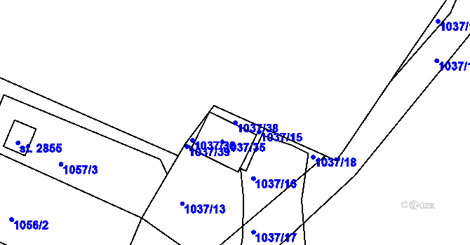 Parcela st. 1037/38 v KÚ Valcha, Katastrální mapa