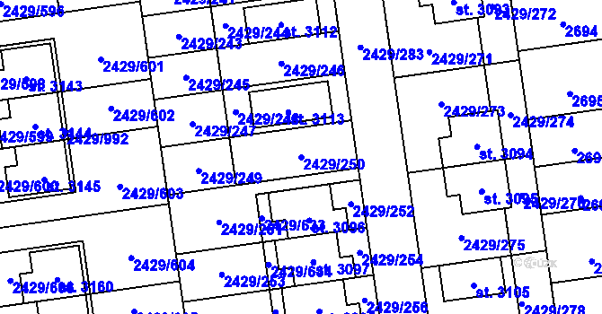 Parcela st. 2429/250 v KÚ Valcha, Katastrální mapa